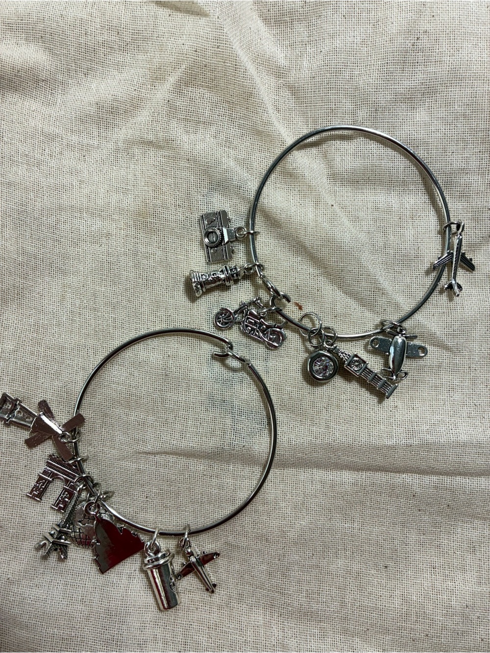 Silver Travel Charm Bangle Bracelet Set - Silver-tone Destination Charms